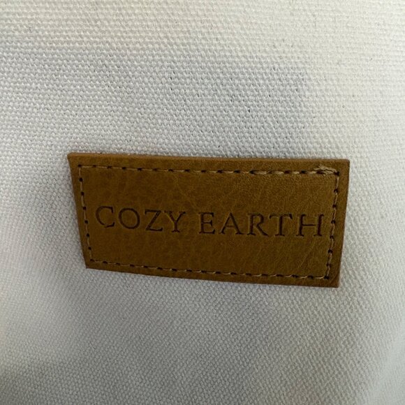 Cozy Earth Natural Canvas Tote Bag Faux Leather Handles Zipper Closure NEW - Picture 2 of 7